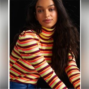 Anthropologie Multicolor Striped Turtleneck Top